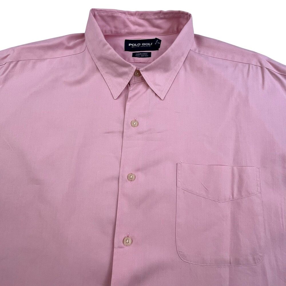 Polo Golf Ralph Lauren Shirt Mens XXL Pink Herringbone Marlowe Oxford Cotton - Picture 3 of 11